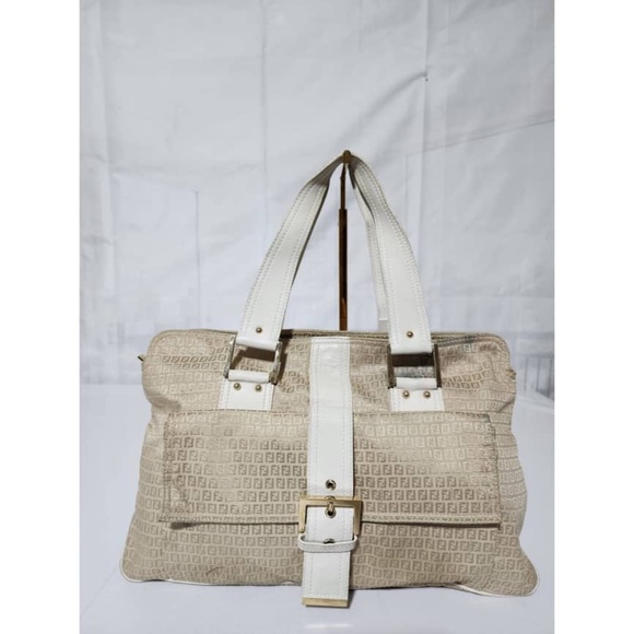 Authentic FENDI zucca canvas shoulder Tote Bag Beige/ Cream - Picture 9 of 16